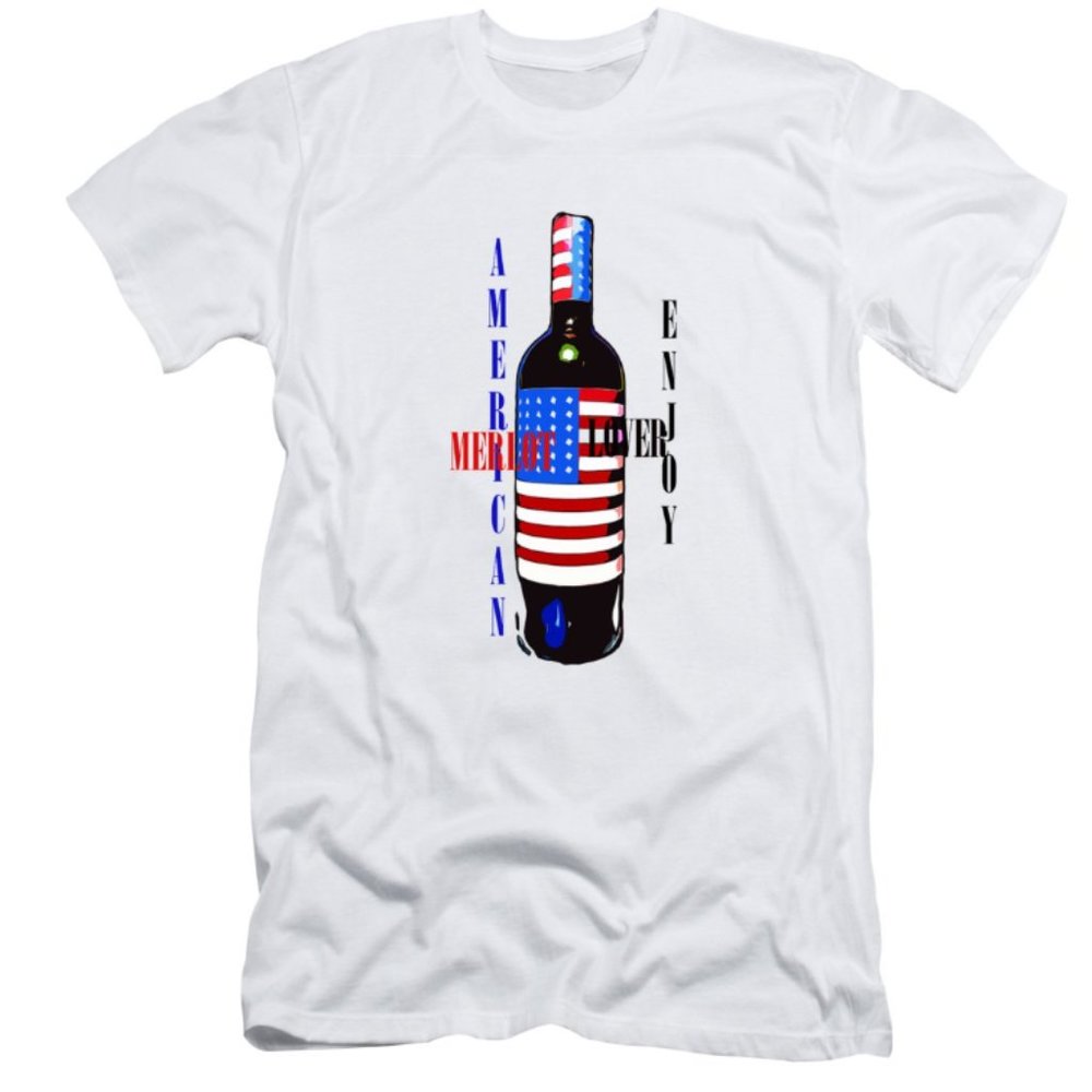 AMERICAN MERLOT LOVER Stars & Stripes T Shirt 4th of July